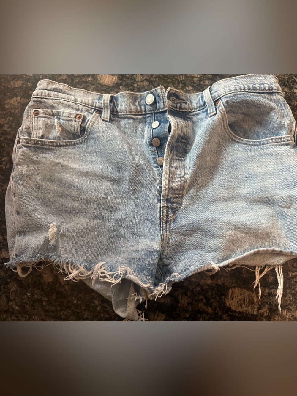 Levi Light Wash Distressed Denim Shorts